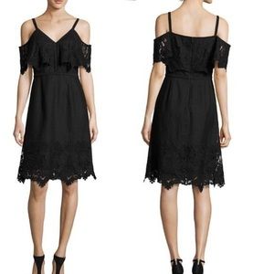 KOBI HALPERIN Black Lace Open Shoulder Helene Dress Size 6